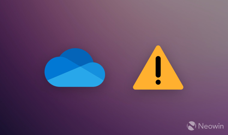 A OneDrive logo next to an alert icon